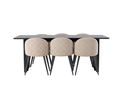 Venture Home Velvet & Vail Matstolar 2-pack Beige + Rektangulära Matbord 200 × 100 Svart