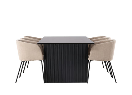 Venture Home Berit & Vail Matstolar Beige + Rektangulära Matbord 200 × 100 Svart
