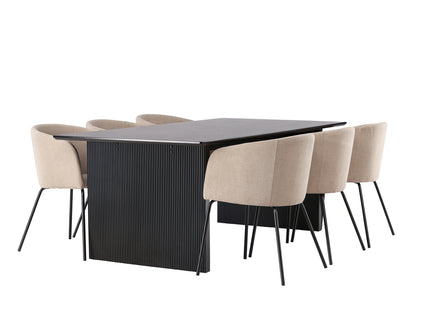 Venture Home Berit & Vail Matstolar Beige + Rektangulära Matbord 200 × 100 Svart