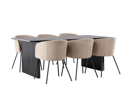 Venture Home Berit & Vail Matstolar Beige + Rektangulära Matbord 200 × 100 Svart