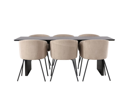 Venture Home Berit & Vail Matstolar Beige + Rektangulära Matbord 200 × 100 Svart