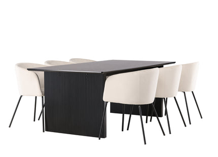 Venture Home Berit & Vail Matstolar Beige + Rektangulära Matbord 200 × 100 Svart