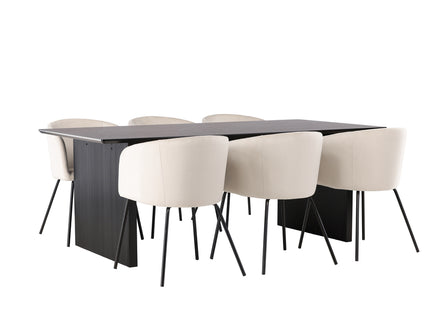 Venture Home Berit & Vail Matstolar Beige + Rektangulära Matbord 200 × 100 Svart