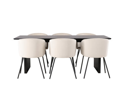 Venture Home Berit & Vail Matstolar Beige + Rektangulära Matbord 200 × 100 Svart