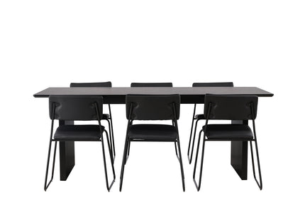 Venture Home Kenth & Vail Matstolar 2-pack Svart + Rektangulära Matbord 200 × 100 Svart