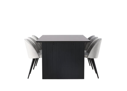 Venture Home Velvet & Vail Matstolar 2-pack Grå + Rektangulära Matbord 200 × 100 Svart