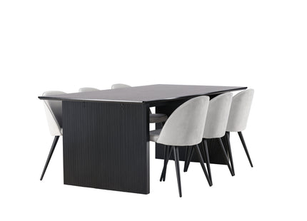 Venture Home Velvet & Vail Matstolar 2-pack Grå + Rektangulära Matbord 200 × 100 Svart