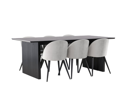 Venture Home Velvet & Vail Matstolar 2-pack Grå + Rektangulära Matbord 200 × 100 Svart