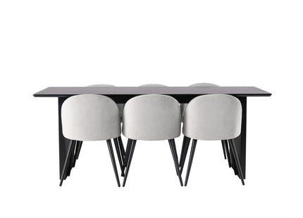 Venture Home Velvet & Vail Matstolar 2-pack Grå + Rektangulära Matbord 200 × 100 Svart