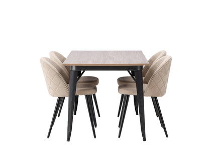 Venture Home Velvet & Tempe Matstolar 2-pack Beige + Rektangulära Matbord 140 x 80 Valnöt