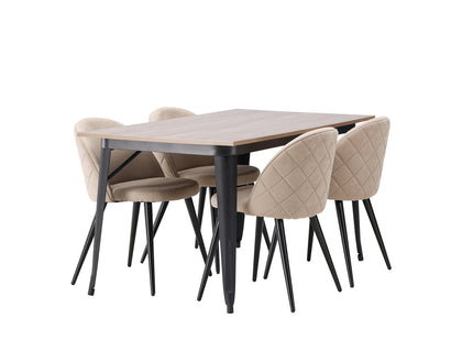 Venture Home Velvet & Tempe Matstolar 2-pack Beige + Rektangulära Matbord 140 x 80 Valnöt
