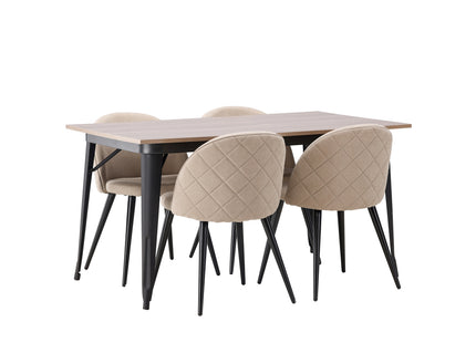 Venture Home Velvet & Tempe Matstolar 2-pack Beige + Rektangulära Matbord 140 x 80 Valnöt