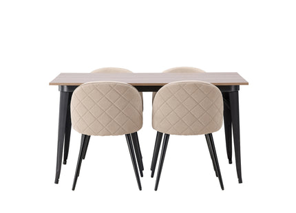 Venture Home Velvet & Tempe Matstolar 2-pack Beige + Rektangulära Matbord 140 x 80 Valnöt