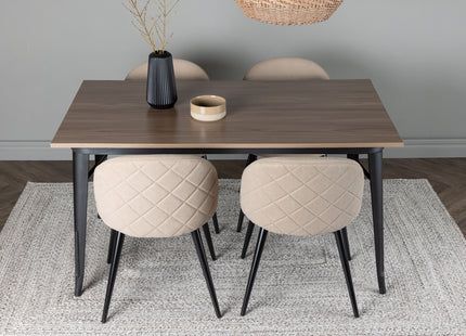 Venture Home Velvet & Tempe Matstolar 2-pack Beige + Rektangulära Matbord 140 x 80 Valnöt