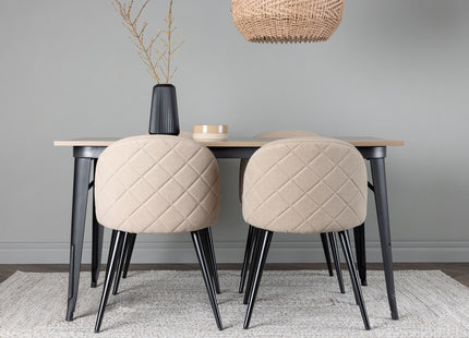 Venture Home Velvet & Tempe Matstolar 2-pack Beige + Rektangulära Matbord 140 x 80 Valnöt