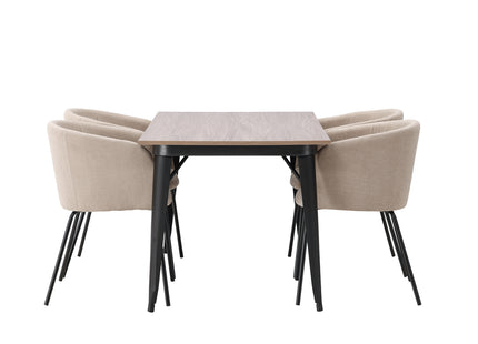Venture Home Berit & Tempe Matstolar Beige + Rektangulära Matbord 140 x 80 Valnöt