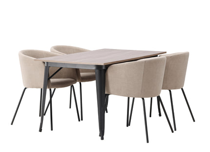 Venture Home Berit & Tempe Matstolar Beige + Rektangulära Matbord 140 x 80 Valnöt