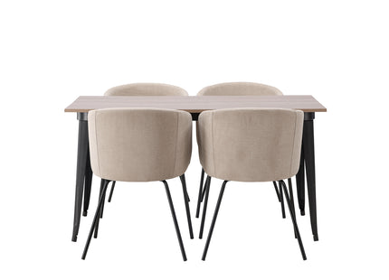 Venture Home Berit & Tempe Matstolar Beige + Rektangulära Matbord 140 x 80 Valnöt