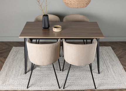 Venture Home Berit & Tempe Matstolar Beige + Rektangulära Matbord 140 x 80 Valnöt