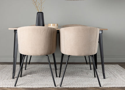 Venture Home Berit & Tempe Matstolar Beige + Rektangulära Matbord 140 x 80 Valnöt