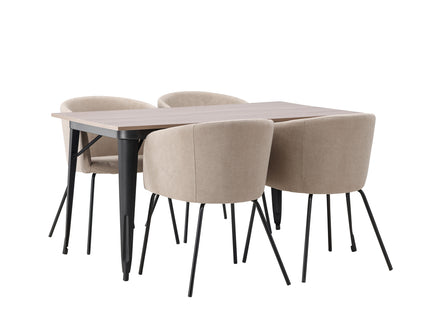 Venture Home Berit & Tempe Matstolar Beige + Rektangulära Matbord 140 x 80 Valnöt