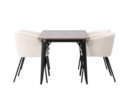 Venture Home Berit & Tempe Matstolar Beige + Rektangulära Matbord 140 x 80 Valnöt