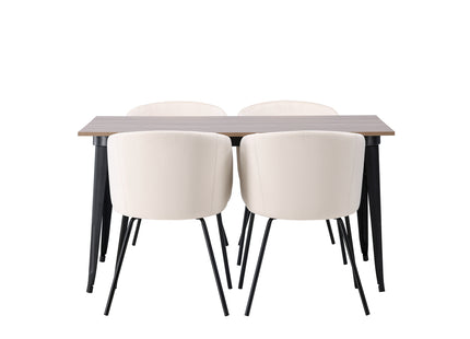 Venture Home Berit & Tempe Matstolar Beige + Rektangulära Matbord 140 x 80 Valnöt