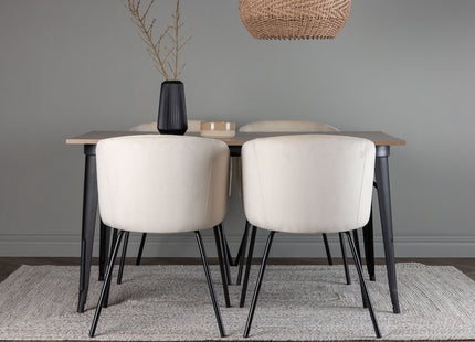 Venture Home Berit & Tempe Matstolar Beige + Rektangulära Matbord 140 x 80 Valnöt