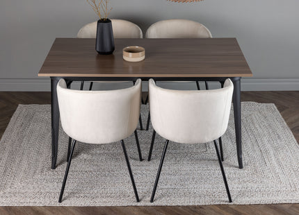 Venture Home Berit & Tempe Matstolar Beige + Rektangulära Matbord 140 x 80 Valnöt