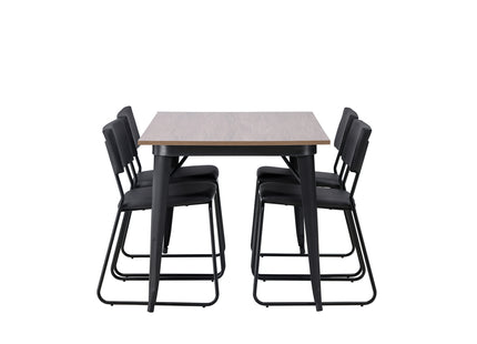 Venture Home Kenth & Tempe Matstolar 2-pack Svart + Rektangulära Matbord 140 x 80 Valnöt