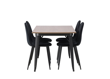 Venture Home Polar & Tempe Matstolar 2-pack Svart + Rektangulära Matbord 140 x 80 Valnöt