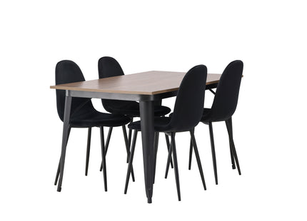 Venture Home Polar & Tempe Matstolar 2-pack Svart + Rektangulära Matbord 140 x 80 Valnöt