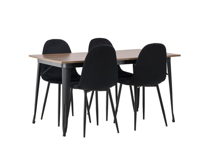 Venture Home Polar & Tempe Matstolar 2-pack Svart + Rektangulära Matbord 140 x 80 Valnöt