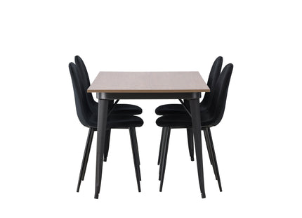 Venture Home Polar & Tempe Matstolar 2-pack Svart + Rektangulära Matbord 140 x 80 Valnöt