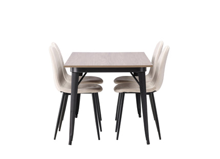 Venture Home Polar & Tempe Matstolar 2-pack Beige + Rektangulära Matbord 140 x 80 Valnöt
