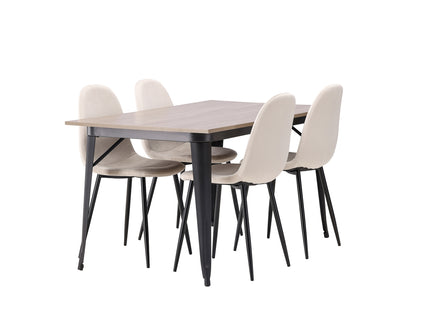 Venture Home Polar & Tempe Matstolar 2-pack Beige + Rektangulära Matbord 140 x 80 Valnöt
