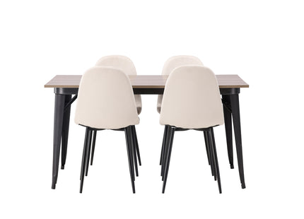 Venture Home Polar & Tempe Matstolar 2-pack Beige + Rektangulära Matbord 140 x 80 Valnöt