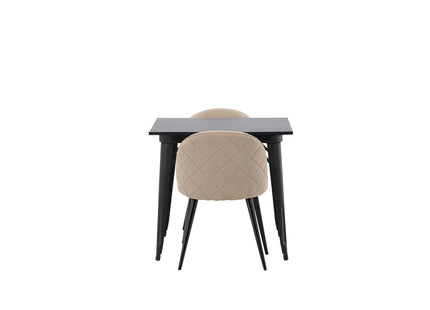 Venture Home Velvet & Tempe Matstolar 2-pack Beige + Rektangulära Matbord 80 x 80 Svart