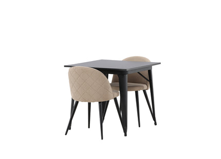 Venture Home Velvet & Tempe Matstolar 2-pack Beige + Rektangulära Matbord 80 x 80 Svart