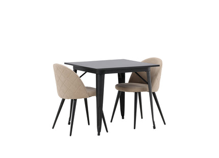 Venture Home Velvet & Tempe Matstolar 2-pack Beige + Rektangulära Matbord 80 x 80 Svart