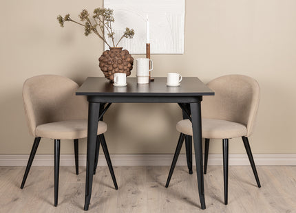 Venture Home Velvet & Tempe Matstolar 2-pack Beige + Rektangulära Matbord 80 x 80 Svart