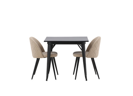 Venture Home Velvet & Tempe Matstolar 2-pack Beige + Rektangulära Matbord 80 x 80 Svart