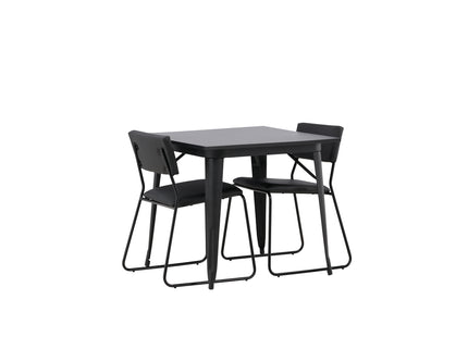 Venture Home Kenth & Tempe Matstolar 2-pack Svart + Rektangulära Matbord 80 x 80 Svart