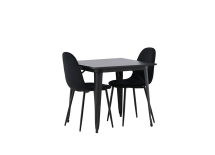 Venture Home Polar & Tempe Matstolar 2-pack Svart + Rektangulära Matbord 80 x 80 Svart
