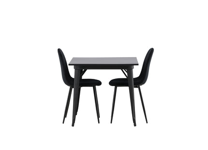 Venture Home Polar & Tempe Matstolar 2-pack Svart + Rektangulära Matbord 80 x 80 Svart
