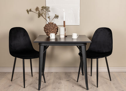 Venture Home Polar & Tempe Matstolar 2-pack Svart + Rektangulära Matbord 80 x 80 Svart