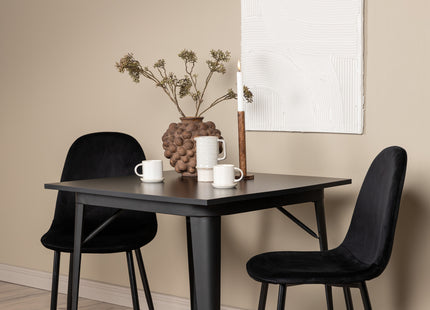 Venture Home Polar & Tempe Matstolar 2-pack Svart + Rektangulära Matbord 80 x 80 Svart