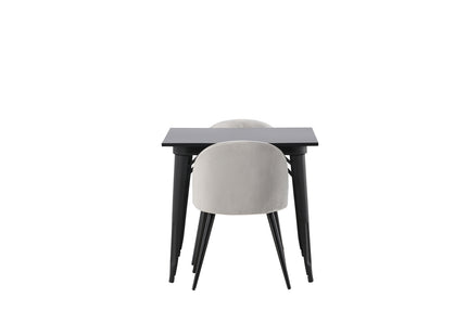 Venture Home Velvet & Tempe Matstolar 2-pack Grå + Rektangulära Matbord 80 x 80 Svart