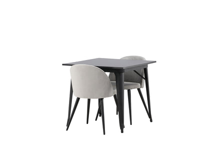Venture Home Velvet & Tempe Matstolar 2-pack Grå + Rektangulära Matbord 80 x 80 Svart