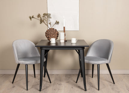 Venture Home Velvet & Tempe Matstolar 2-pack Grå + Rektangulära Matbord 80 x 80 Svart